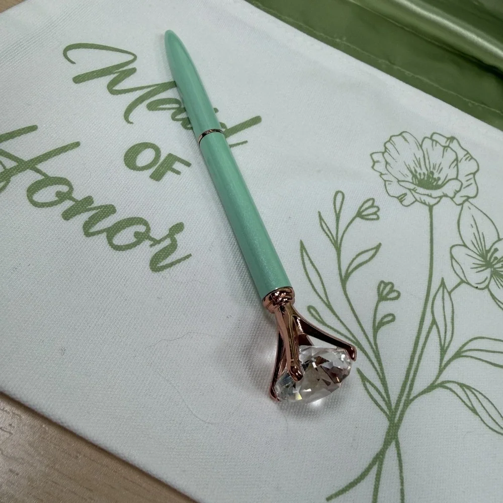 Maid‎ Of Honor Gift Set Sage Green Stainless Steel Tumbler / Pen / Hair Tie